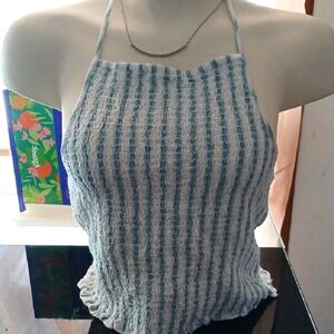 American Eagle Striped Smocked Halter Top